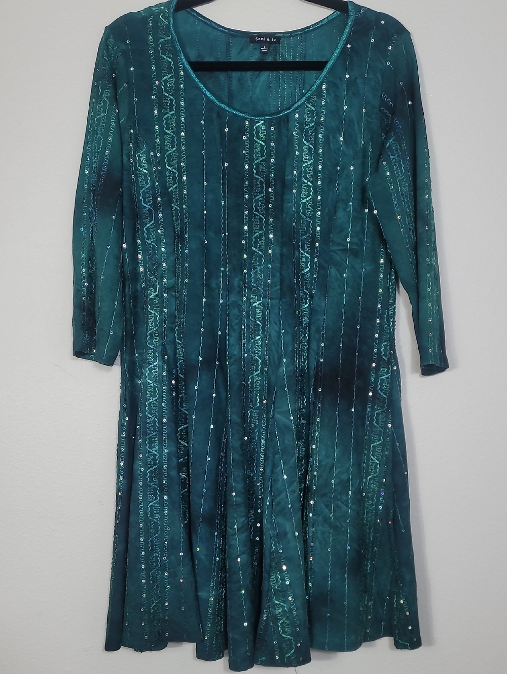 Sami & Jo Y2K Fairy Grunge Dress Size Large Green Sequin Embroidered Renaissance